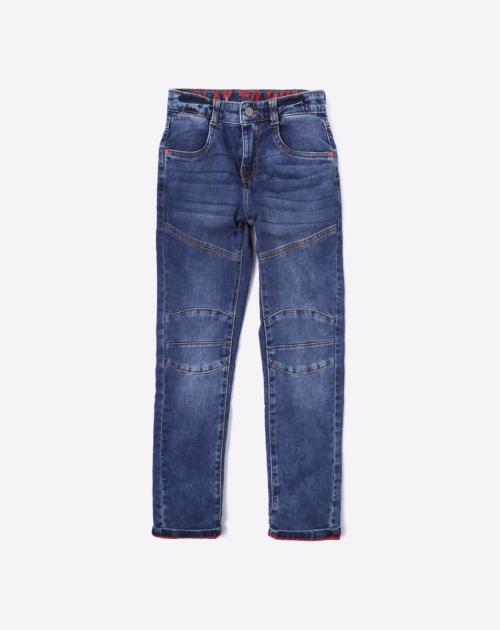 Washed Panelled Straight Fit Jeans