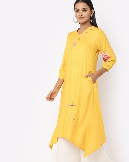 Yellow Viscose Asymmetric Kurta