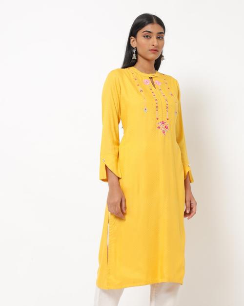 Yellow Viscose Straight Kurta