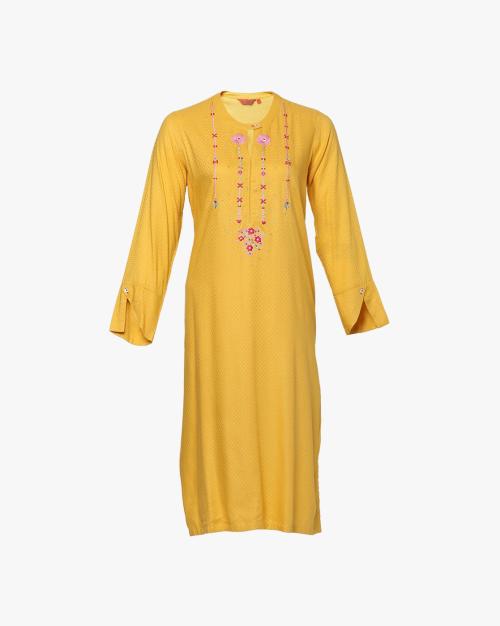 Yellow Viscose Straight Kurta