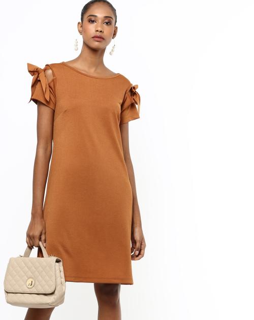 Cold-Shoulder Shift Dress with Tie-Ups