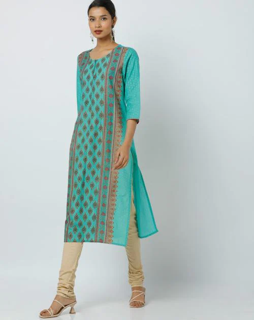 Printed Straight Kurta with Side Slits