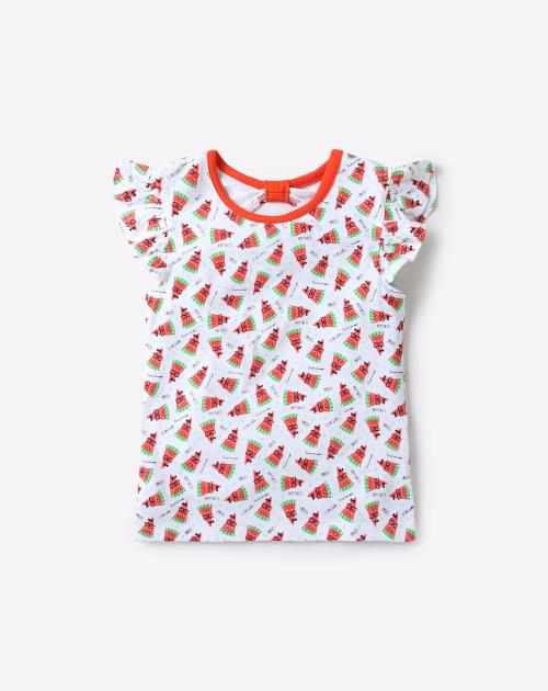 Printed Round-Neck T-shirt with Overlay