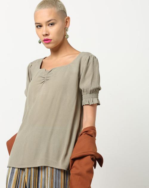 Square-Neck Top with Balloon Sleeves