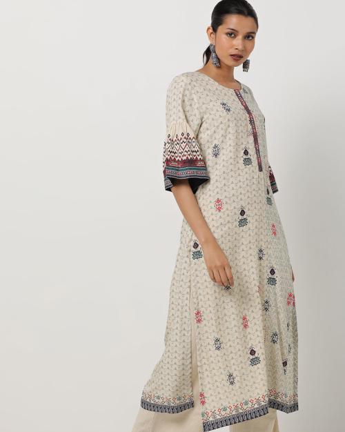 Printed Straight Kurta with Bell Sleeves