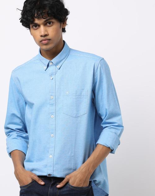 Textured Shirt with Button-Down Collar