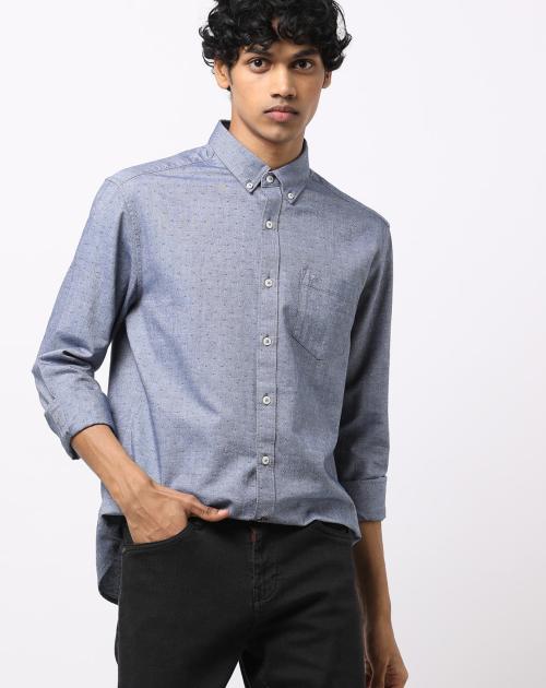 Textured Shirt with Button-Down Collar
