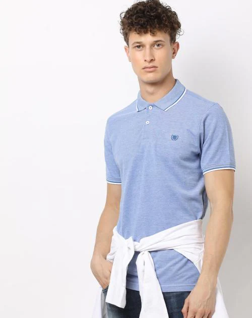 Buy Heathered Polo T-shirt with Contrast Tipping Online at Best Prices ...
