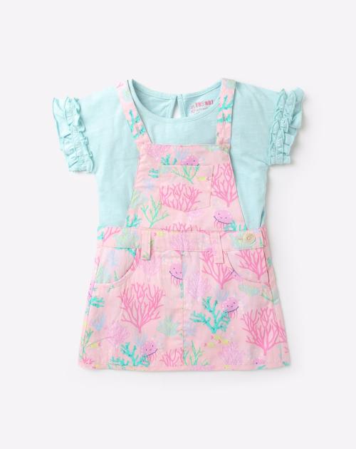 Printed Dungarees with T-shirt