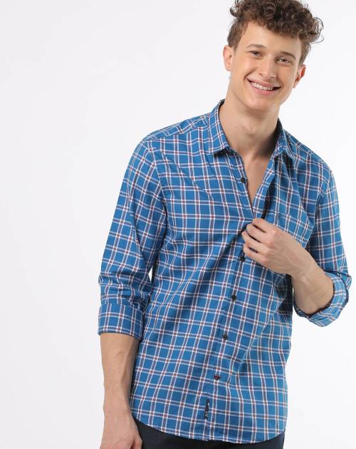 Checked Slim Fit Shirt with Patch Pocket