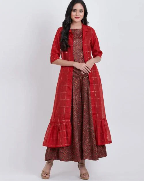 Printed Flared Kurta with Sharara & Shrug