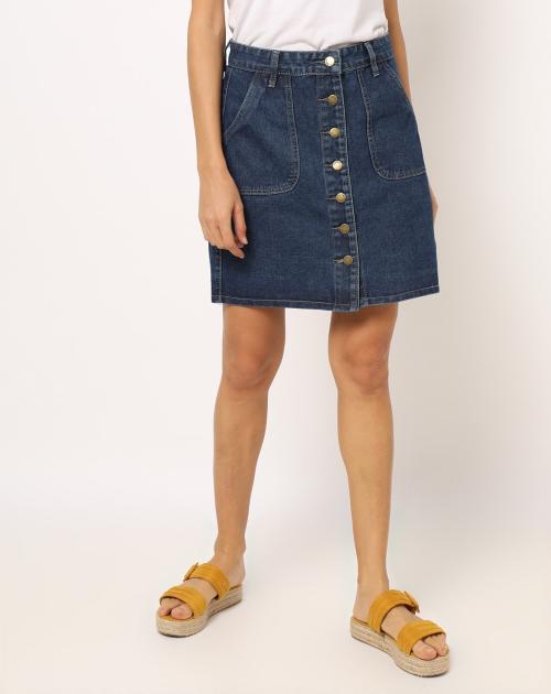 Denim A-line Skirt with Pockets