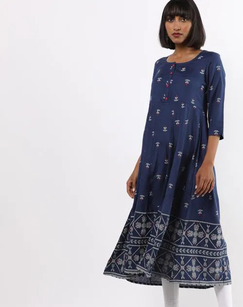 Floral Embroidered A-line Kurta with Empire Waist