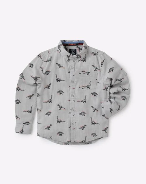 Dinosaur Print Shirt with Button-Down Collar