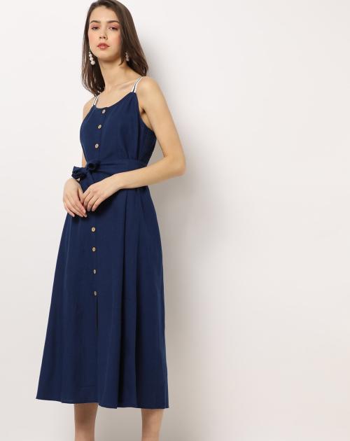 Strappy A-line Dress with Tie-up Waist