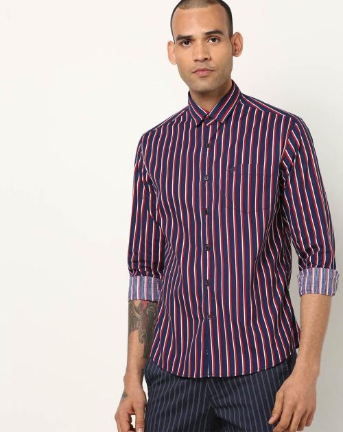 Striped Slim Fit Shirt with Patch Pocket