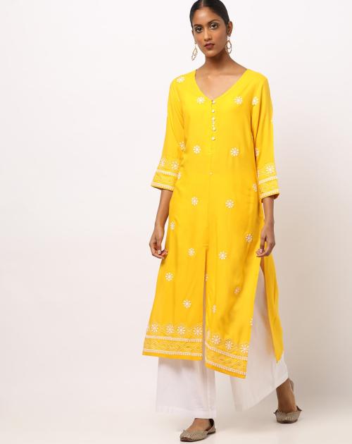 Embroidered Straight Kurta with Side Slits