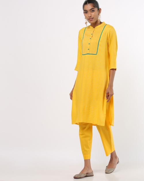 Printed Straight Kurta & Pencil Pants Set