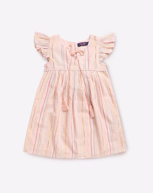 Striped Trapeze Dress with Neck Tie-Up