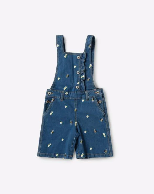 Floral Embroidered Denim Dungarees
