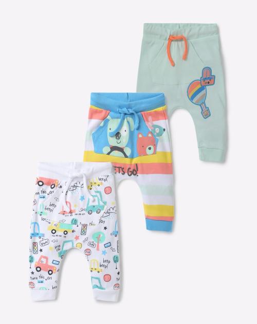 Pack of 3 Printed Track Pants with Kangaroo Pocket