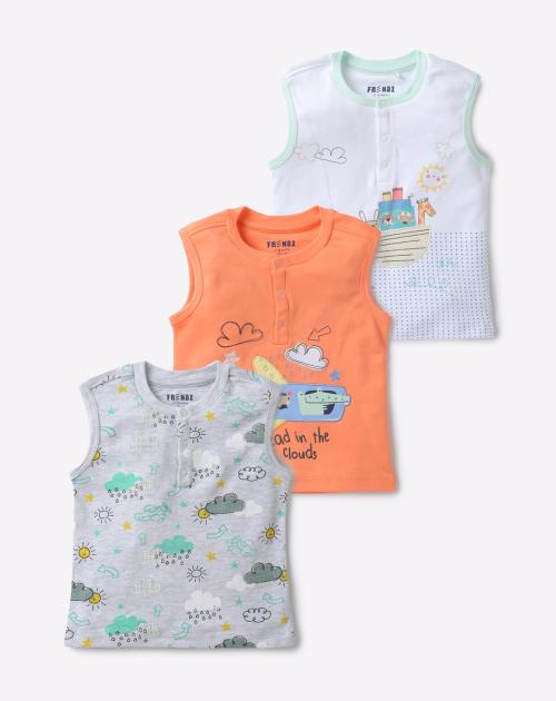 Pack of 3 Printed Henley T-shirt