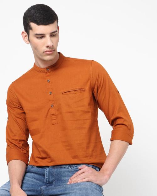 Slim Fit Youth Shirt with Mandarin Collar