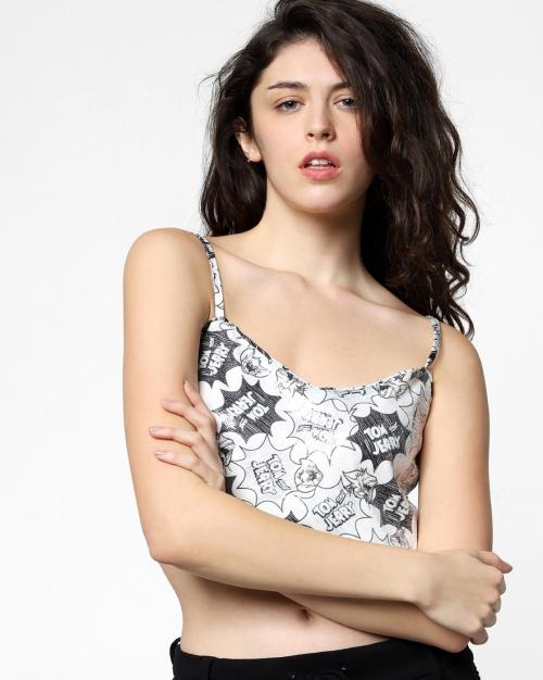 Tom & Jerry Print Strappy Crop Top
