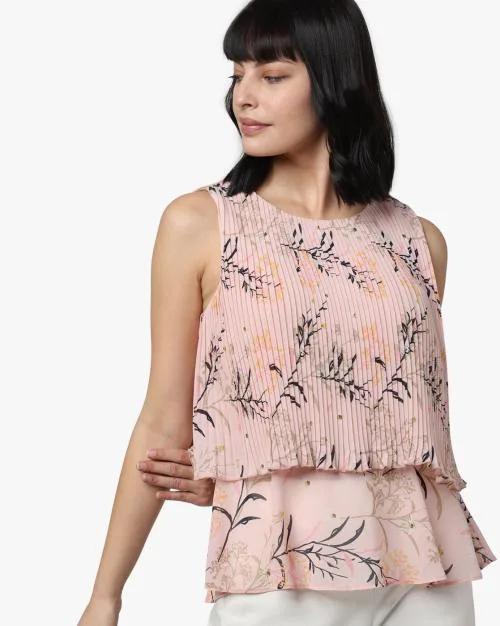 Leaf Print Crinkled Top