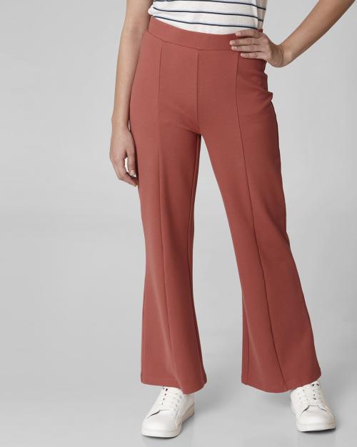 Flat-Front Bootcut Trousers with Elasticated Waist