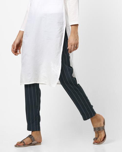 Striped Cigarette Pants with Insert Pockets