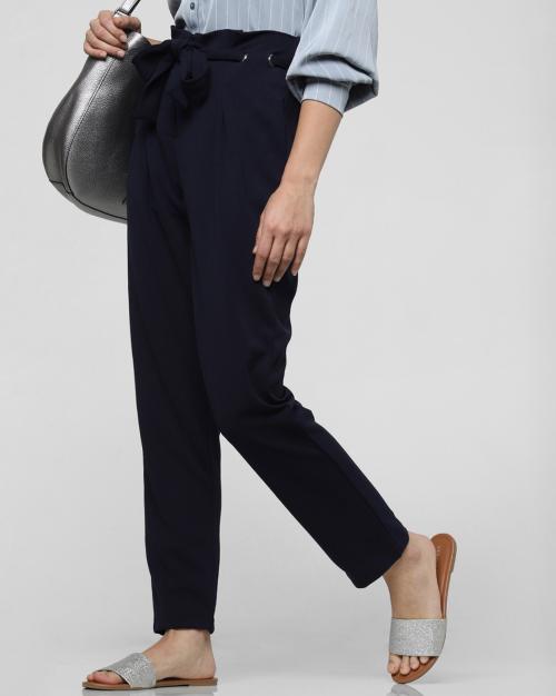 Single-Pleat Paperbag Waist Pants with Tie-Up