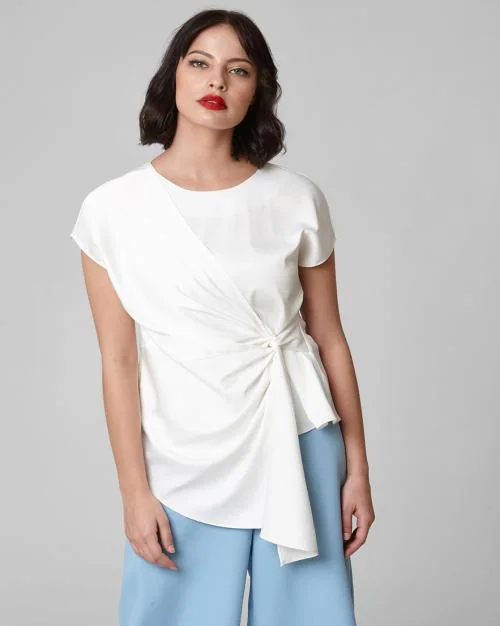 Twist-Front Round-Neck Top