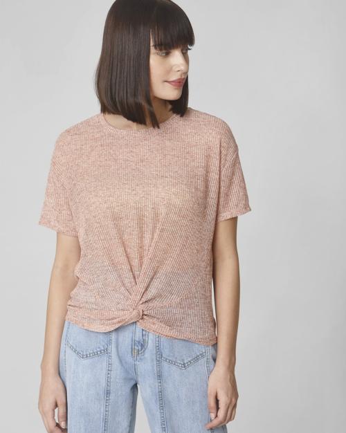 Textured Cinched Crew-Neck T-shirt