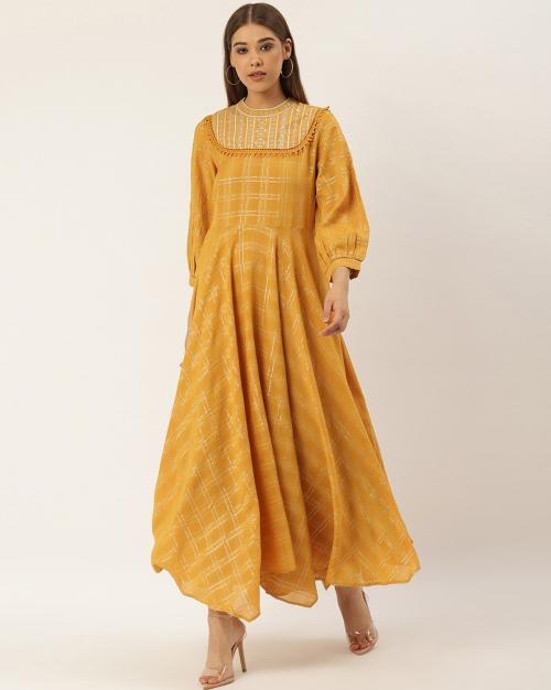 Embellished Checked Maxi A-line Dress