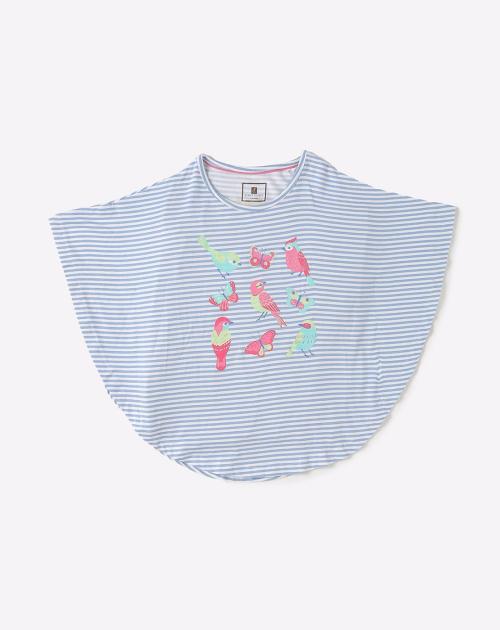 Striped Round-Neck Poncho T-shirt with Placement Print