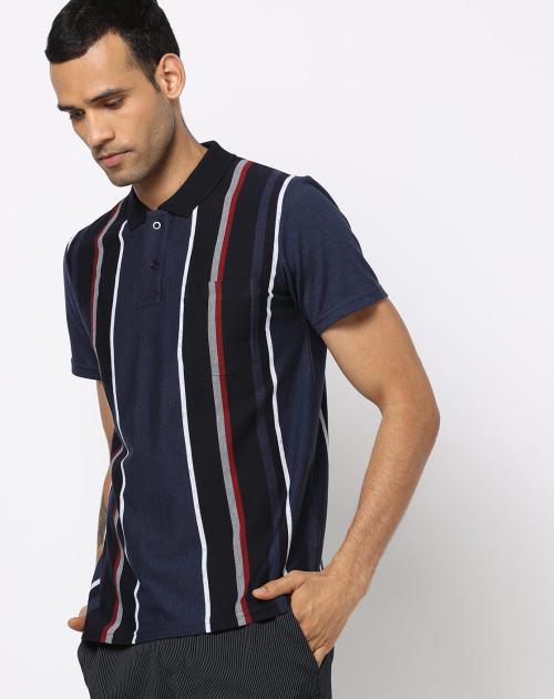 Striped Polo T-shirt with Patch Pocket