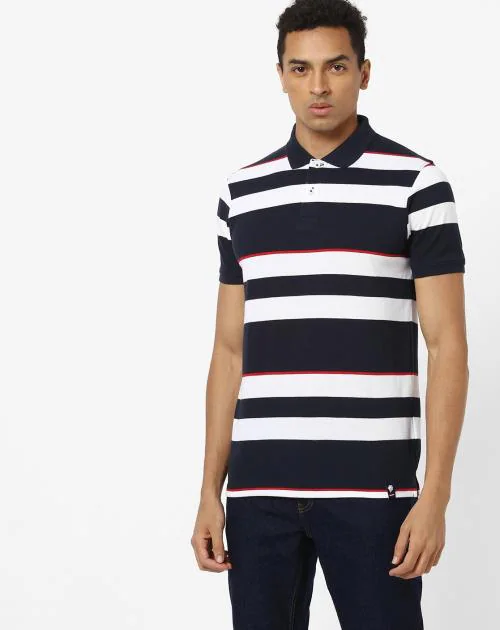 Striped Polo T-shirt with Ribbed Hems