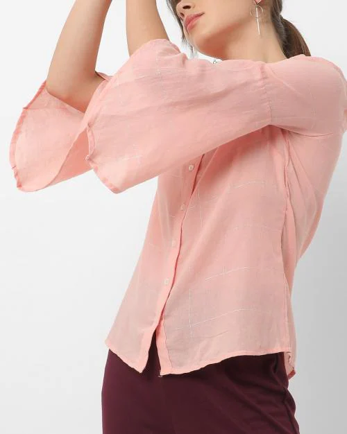 Checked Slim Fit Shirt with Tulip Sleeves