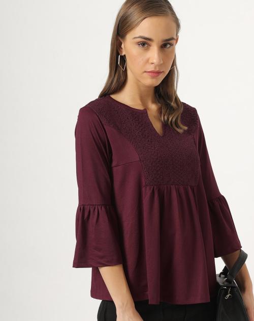 Slim Fit Lace Top with Bell Sleeves