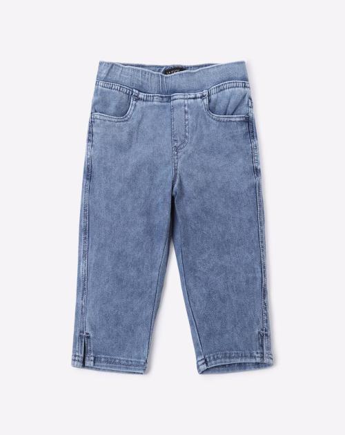 Washed Capri Jeggings with Scoop Pockets