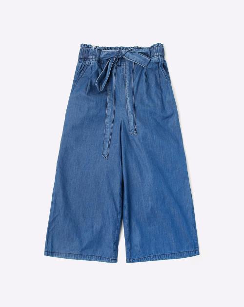Washed Denim Culottes with Elasticated Waistband