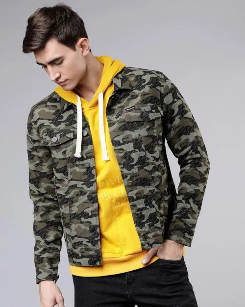 Camouflage Print Button-Down Jacket
