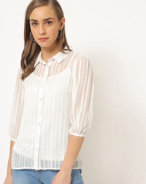 Striped Sheer Shirt with Camisole