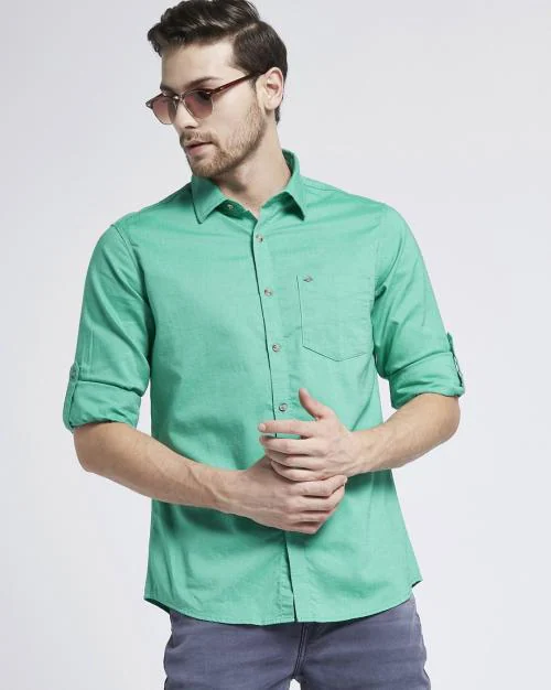 Cotton Shirt with Roll-up Tabs