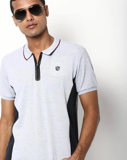 Regular Fit Colourblock Polo T-Shirt with Zip Placket