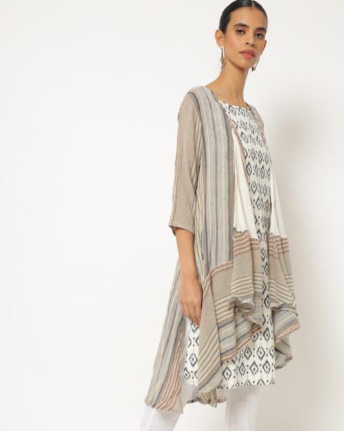 Printed Sleeveless Straight Kurta with Shrug