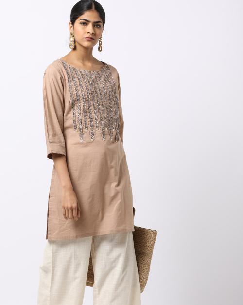 A-line Kurti with Embroidered Yoke