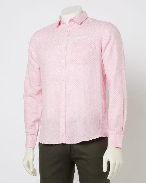 Micro Print Shirt with Patch Pocket