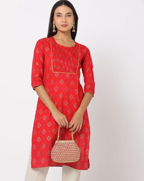 Women Geometric Print Straight Kurta